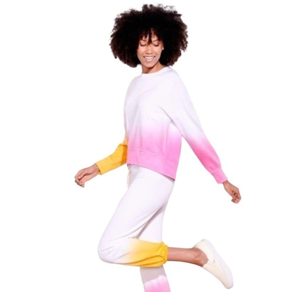 SUNDRY Ombre Dip Dye Sweatshirt Crewneck Long Sleeve White Pink Yellow Size 0 XS
